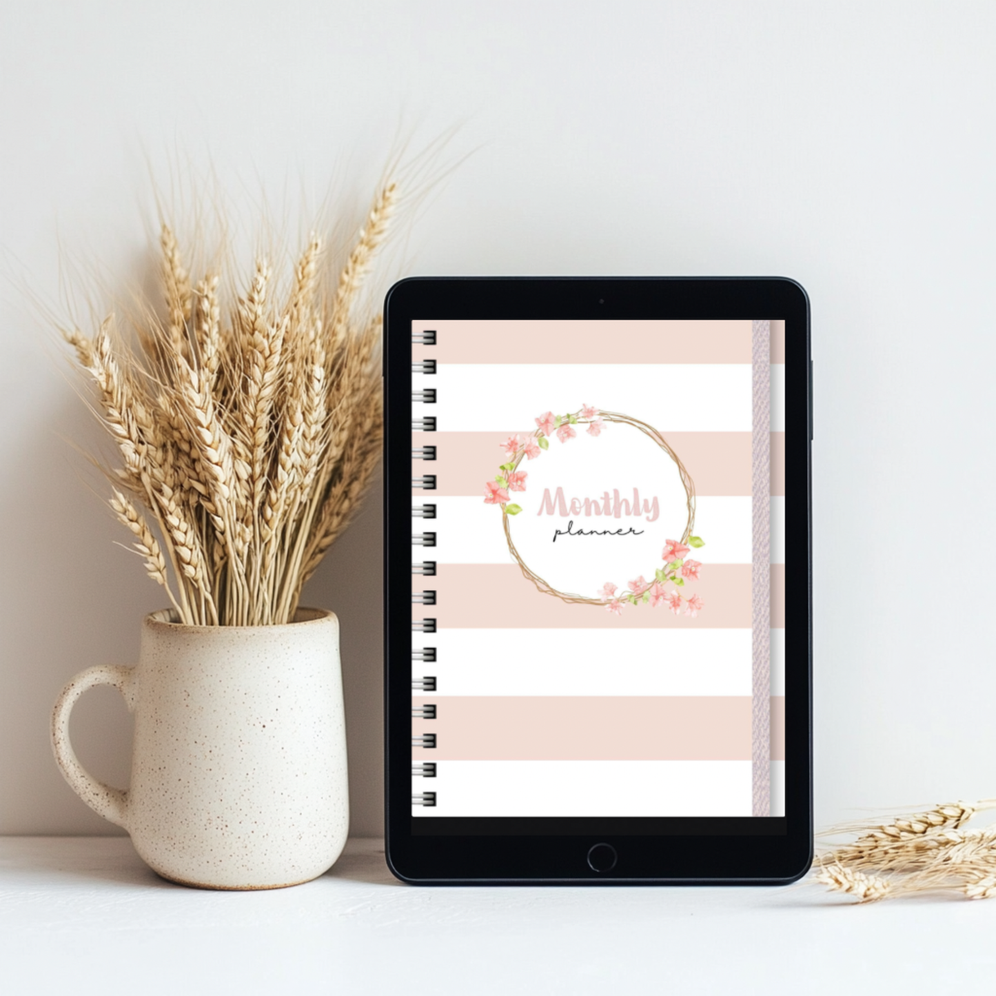 Pink Undated Monthly Hyperlinked Planner + Stickers (GoodNotes)