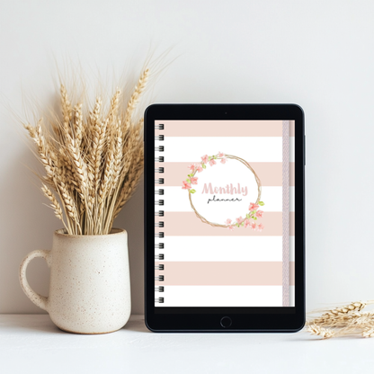 Pink Undated Monthly Hyperlinked Planner + Stickers (GoodNotes)