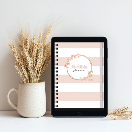 Pink Undated Monthly Hyperlinked Planner + Stickers (GoodNotes)