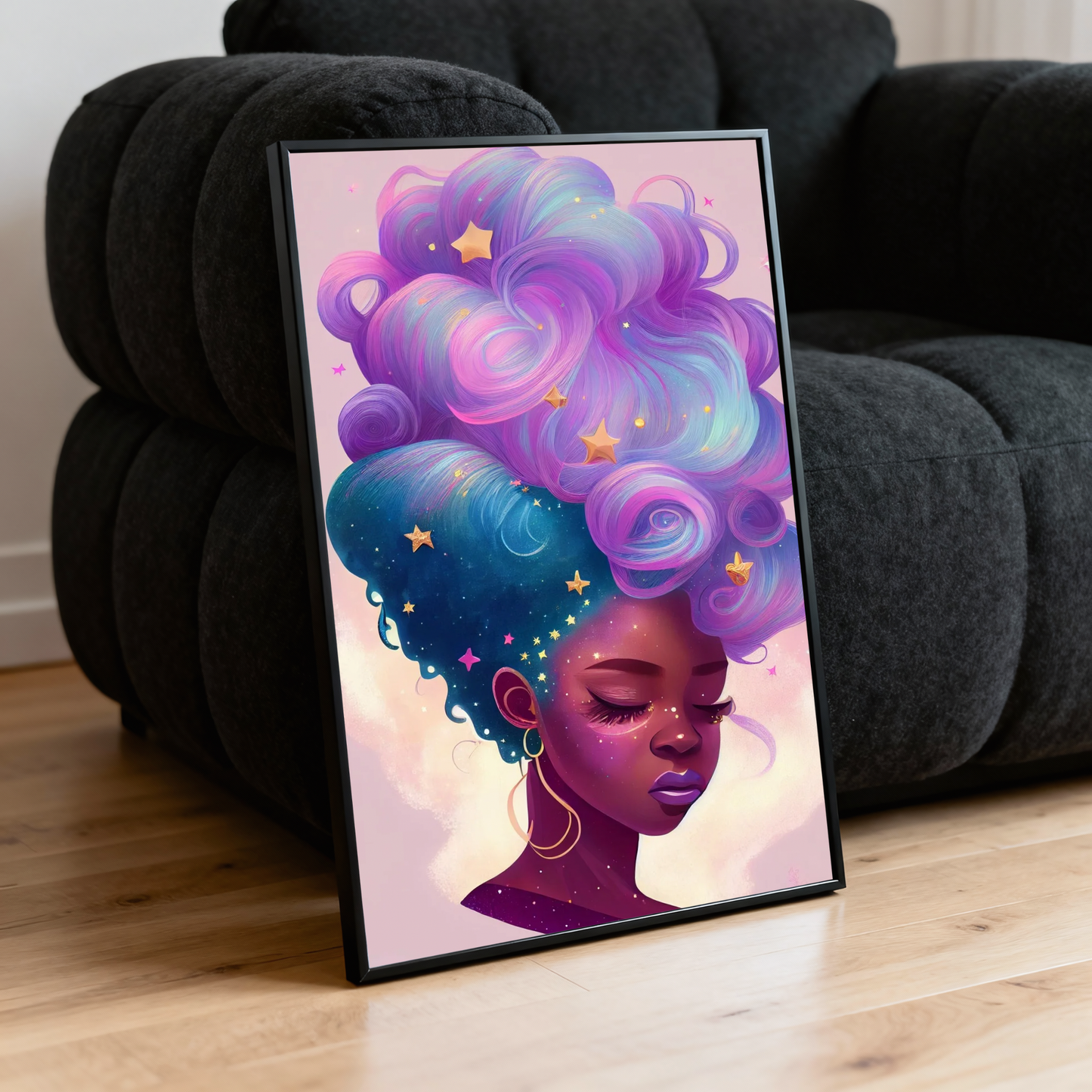 Galaxy Hair Wall Art Digital Download Black Woman Print