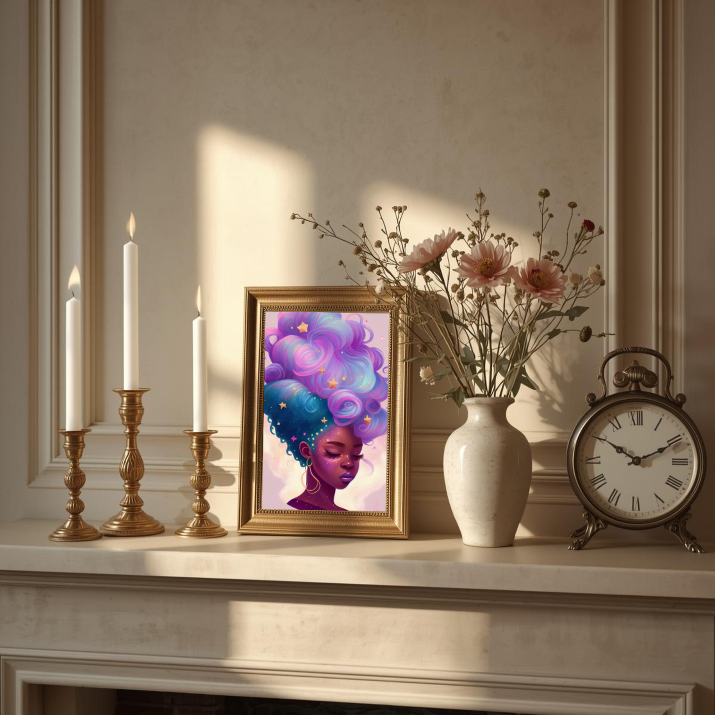 Galaxy Hair Wall Art Digital Download Black Woman Print