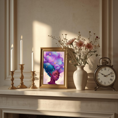Galaxy Hair Wall Art Digital Download Black Woman Print