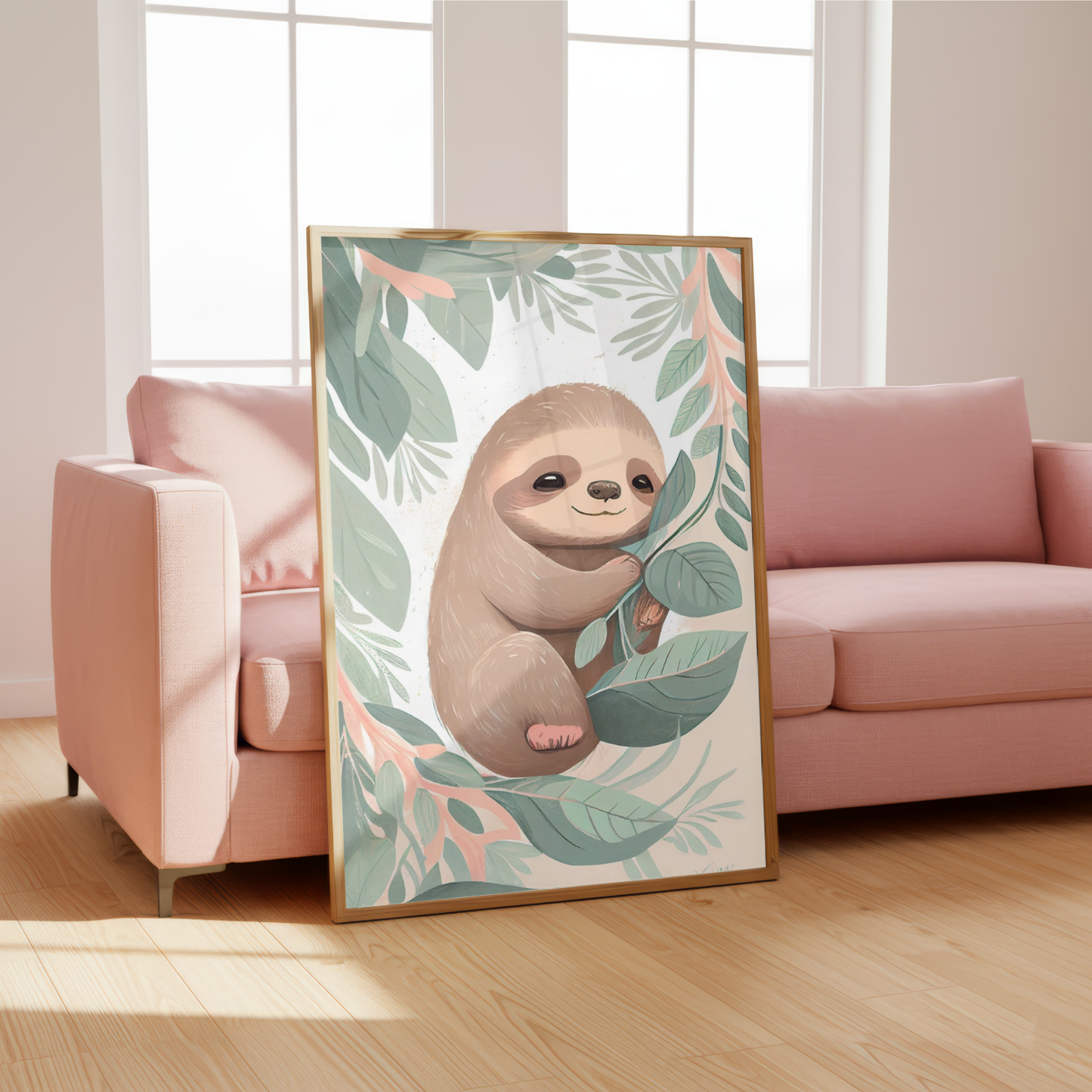 sloth jungle leaves wall art