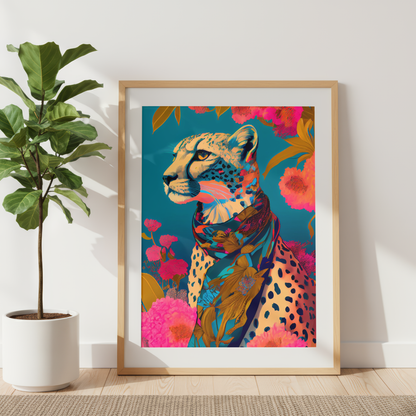floral cheetah illustration