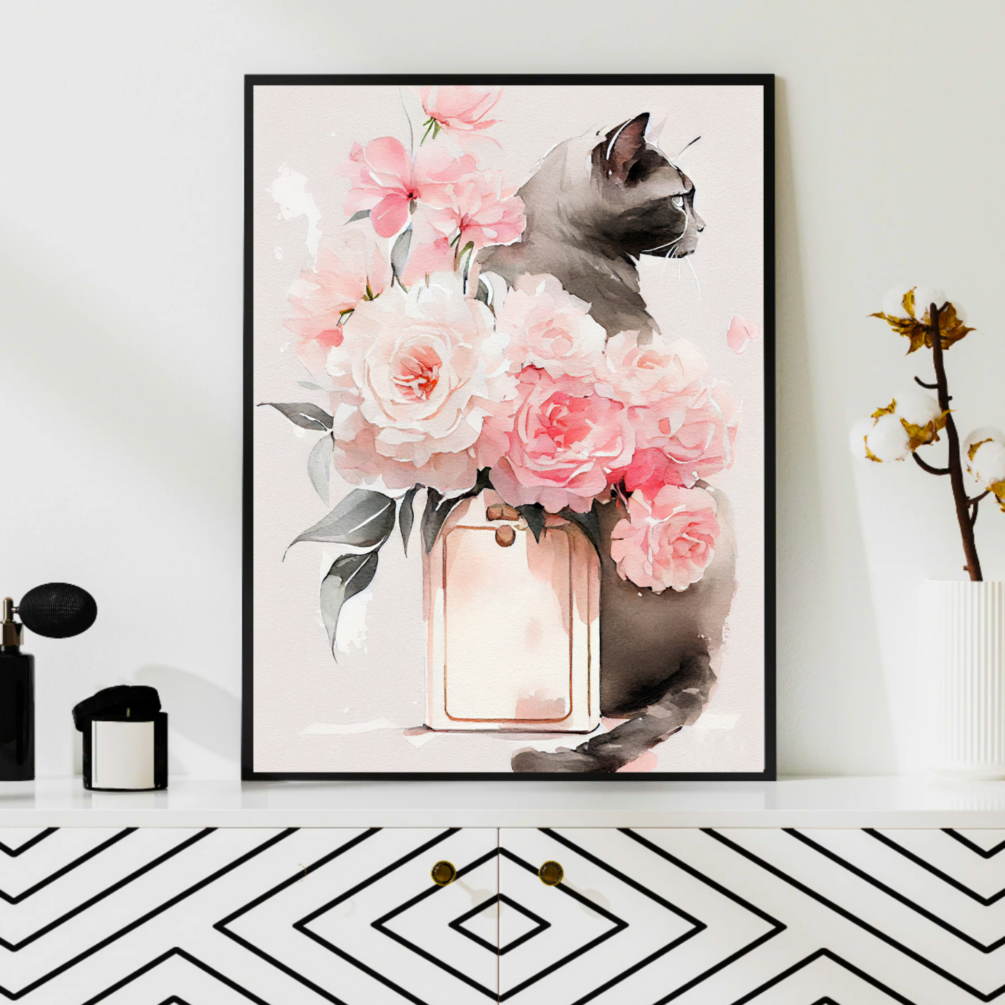 watercolor cat roses
