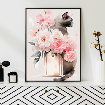 watercolor cat roses