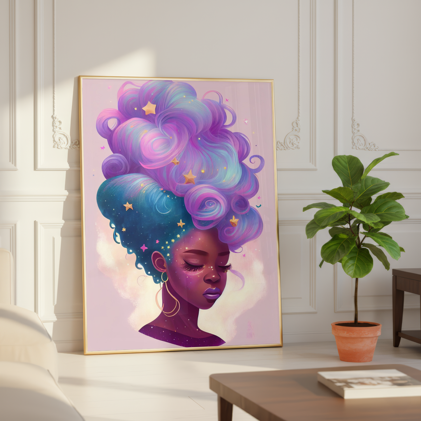 Galaxy Hair Wall Art Digital Download Black Woman Print