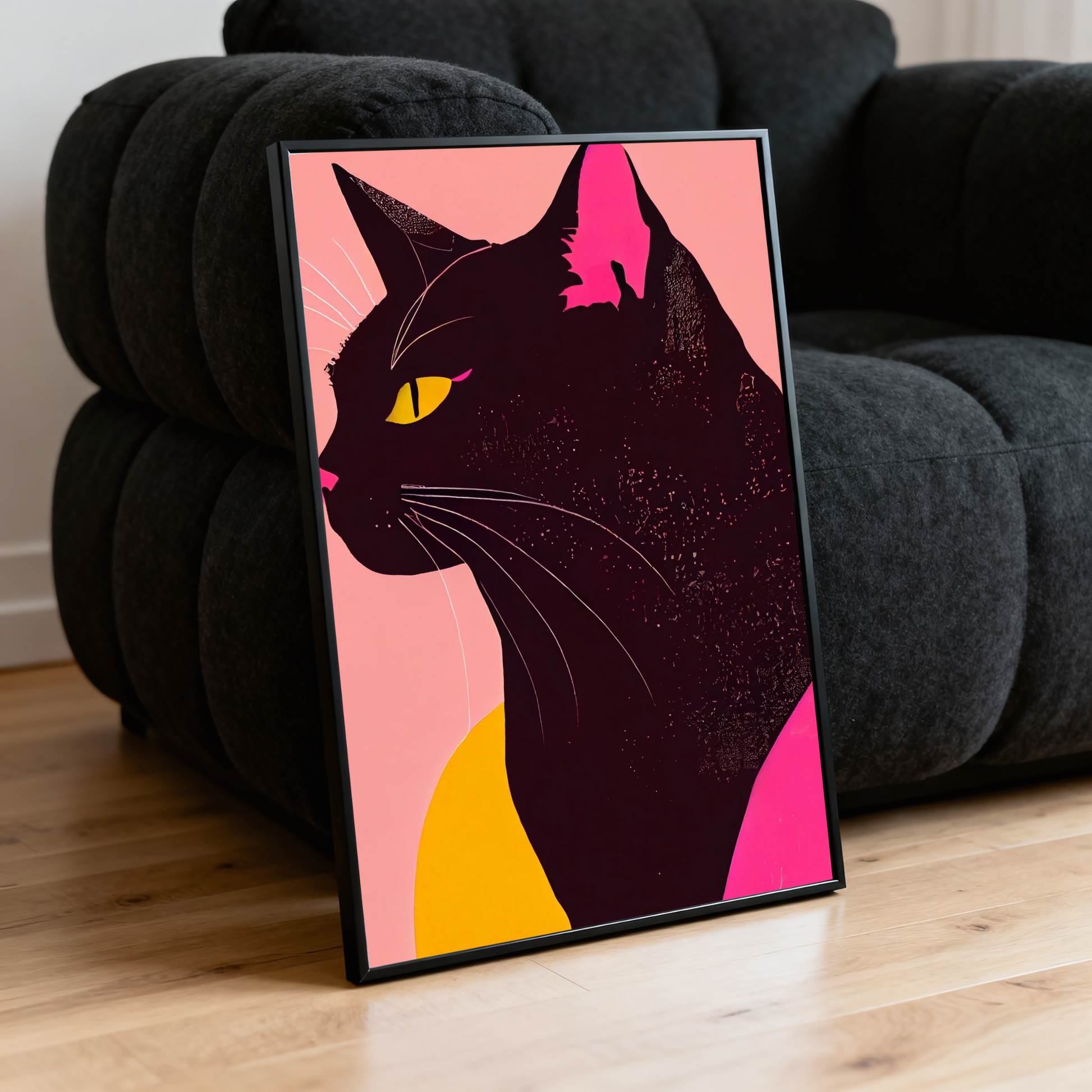 modern black cat art print