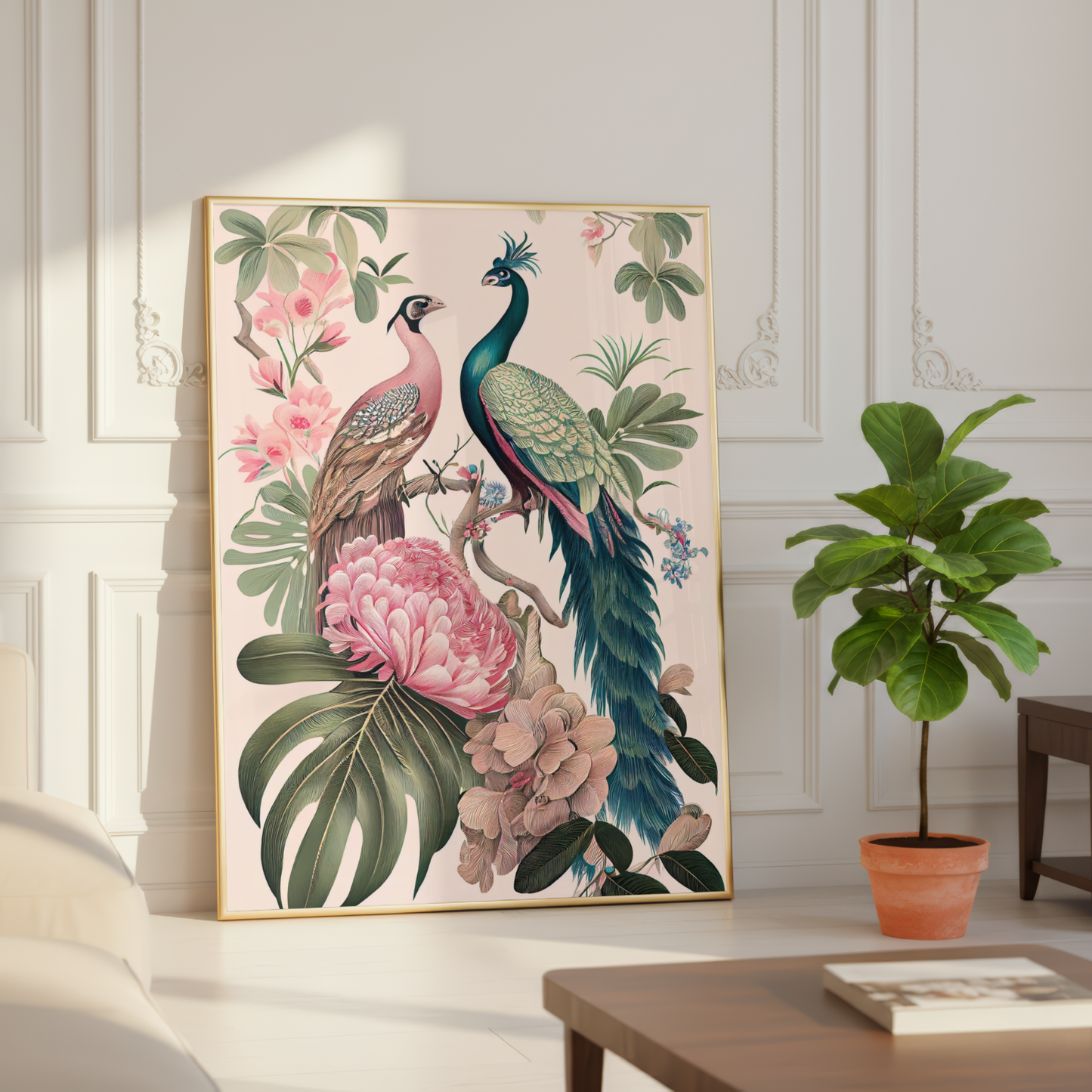botanical peacock bird art print