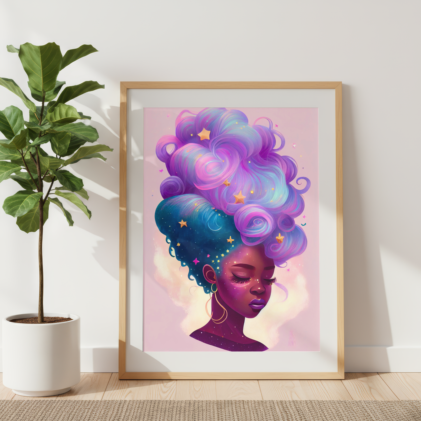 Galaxy Hair Wall Art Digital Download Black Woman Print