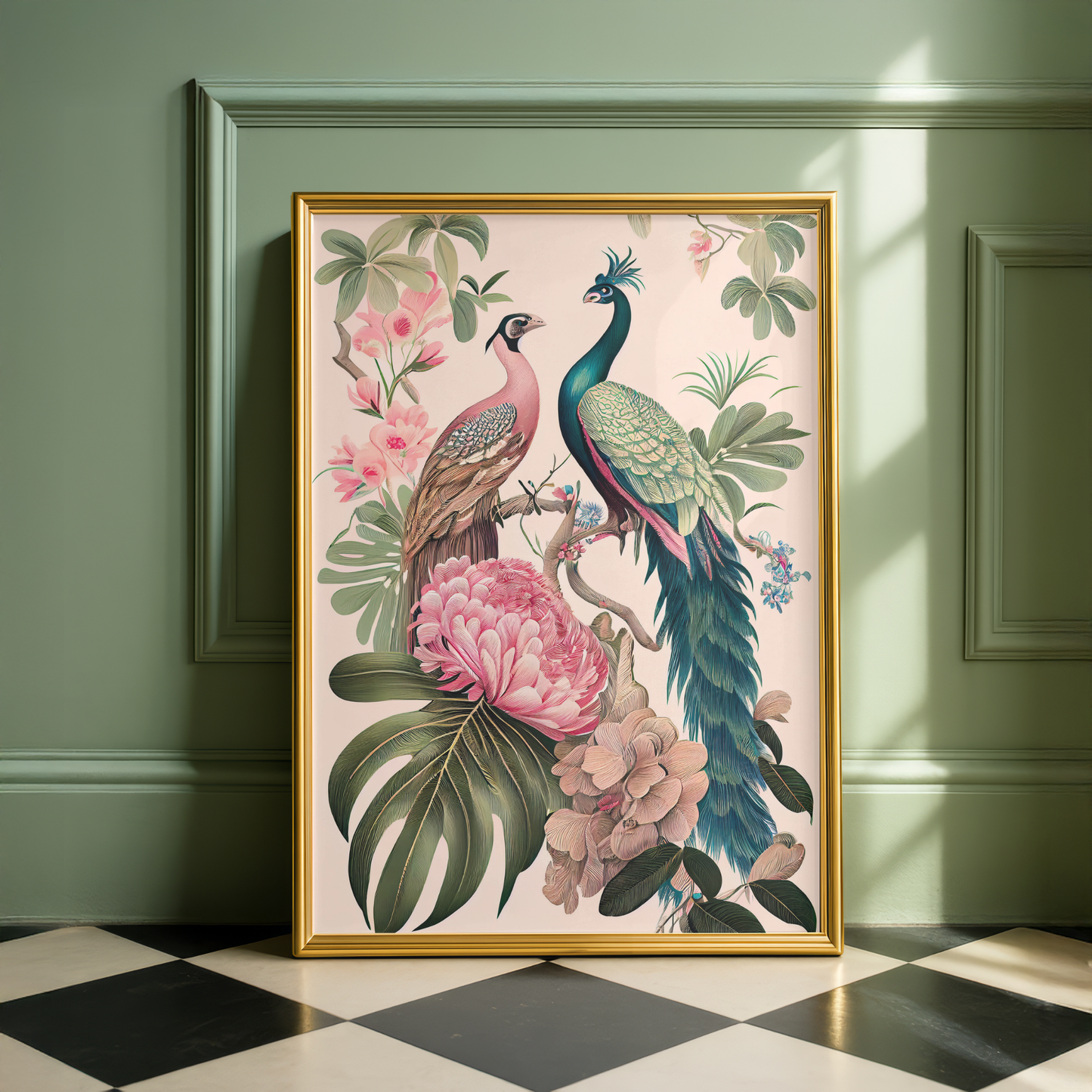 tropical bird floral artwork print