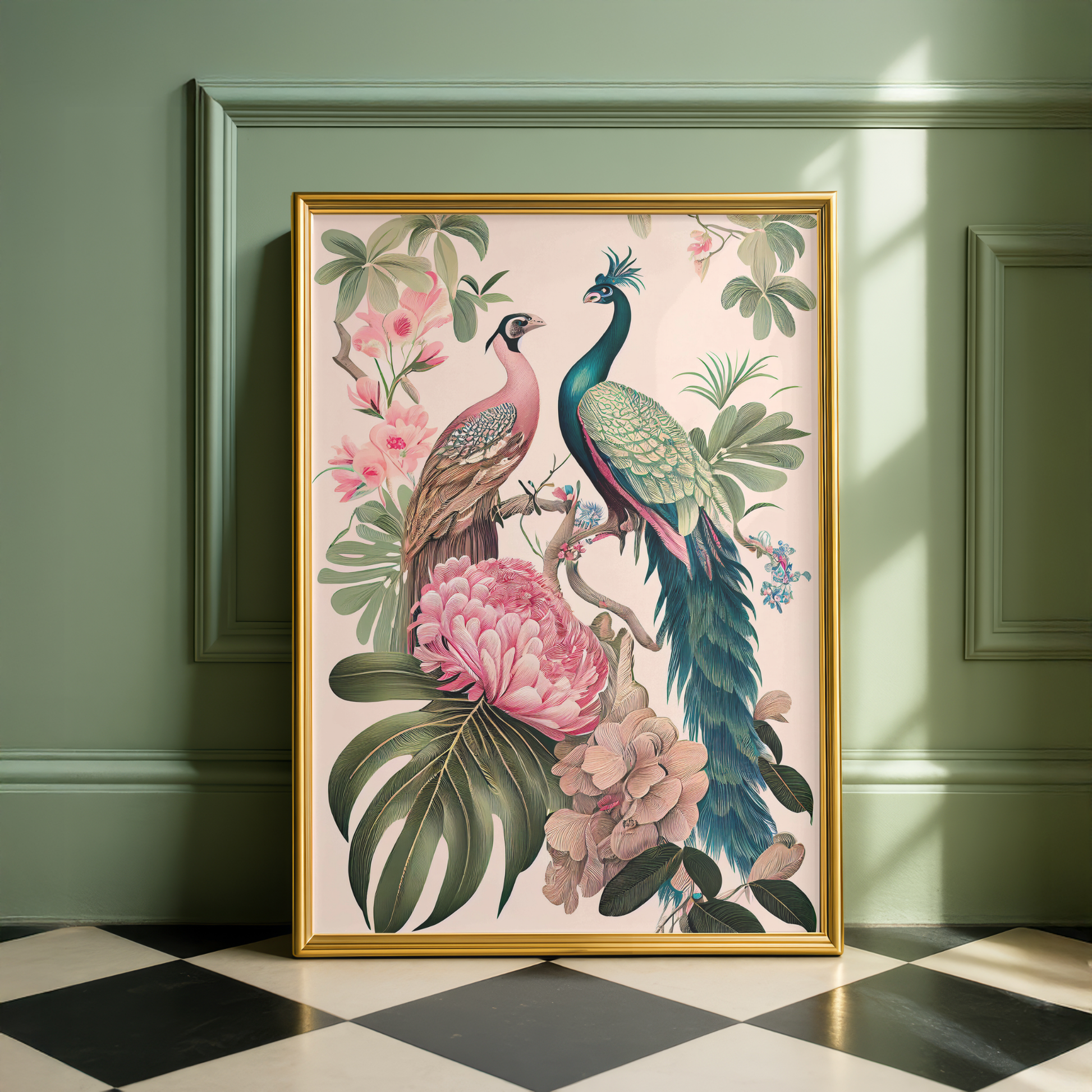 tropical bird floral artwork print