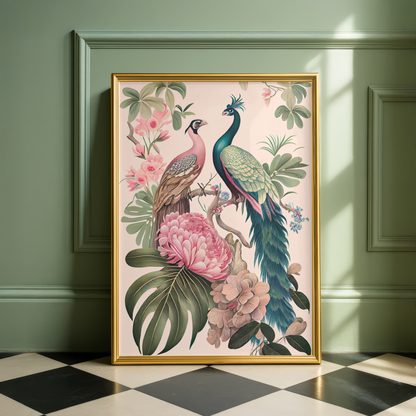 tropical bird floral artwork print