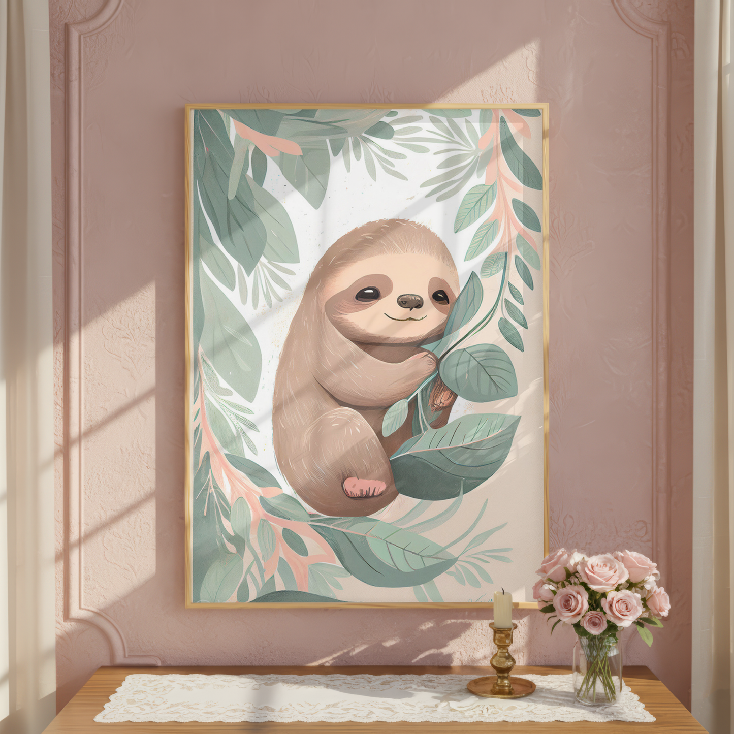 sloth neutral tone wall art