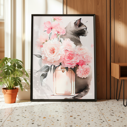 floral cat wall art