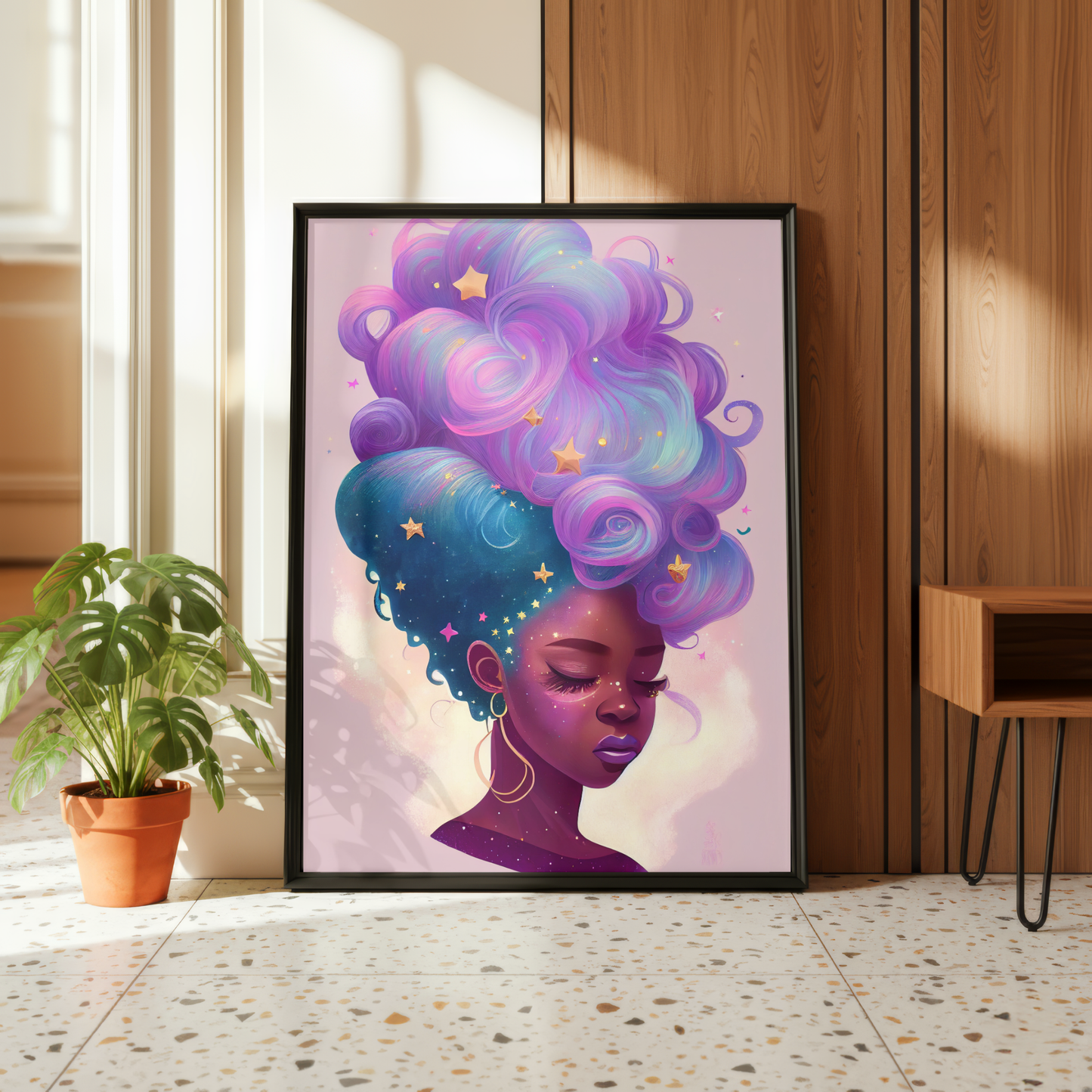 Galaxy Hair Wall Art Digital Download Black Woman Print