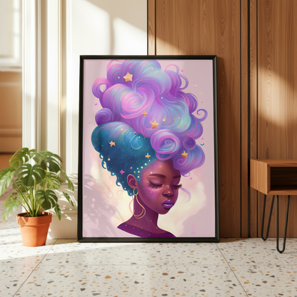 Galaxy Hair Wall Art Digital Download Black Woman Print