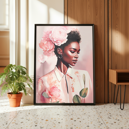 african woman peony wall art