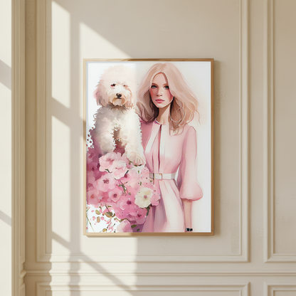 feminine portrait dog wall art