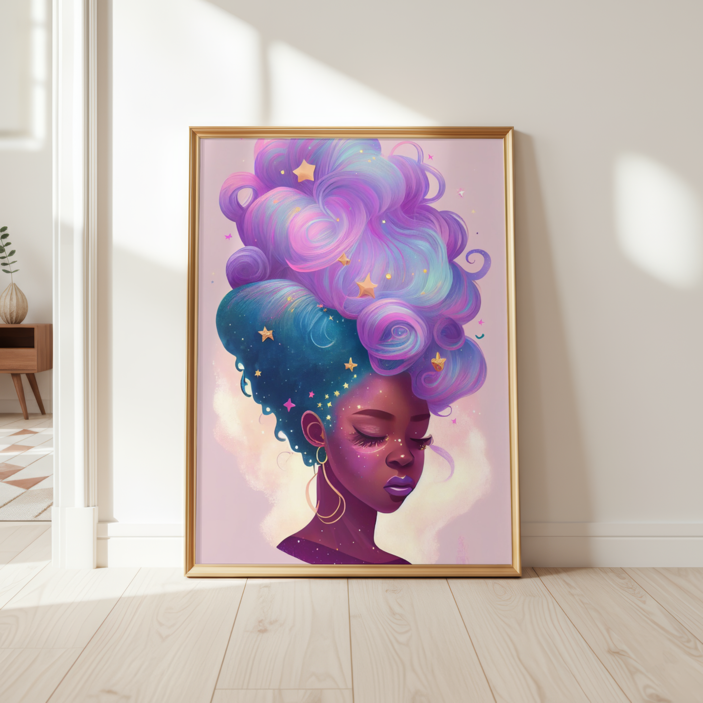Galaxy Hair Wall Art Digital Download Black Woman Print