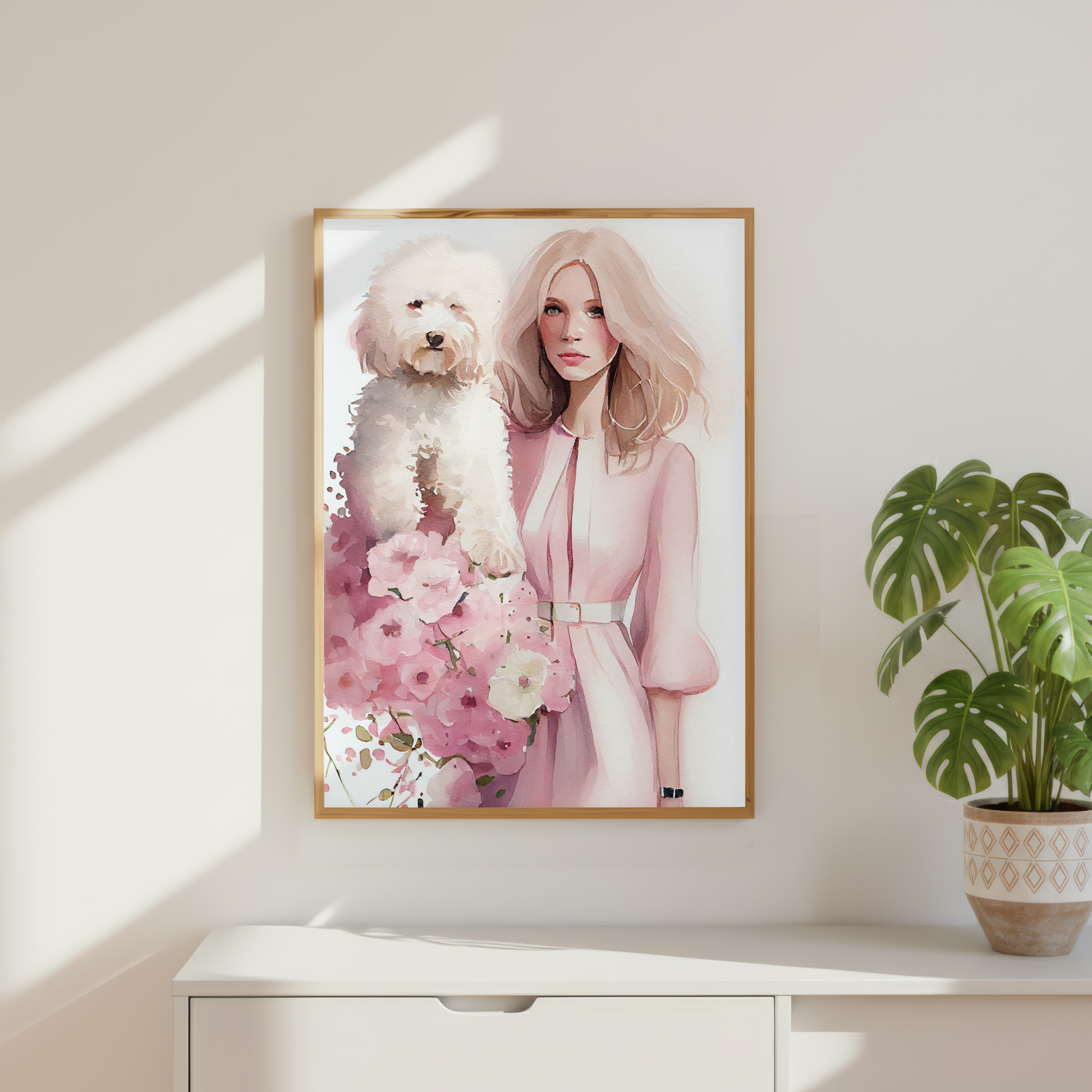 blush pink woman dog printable