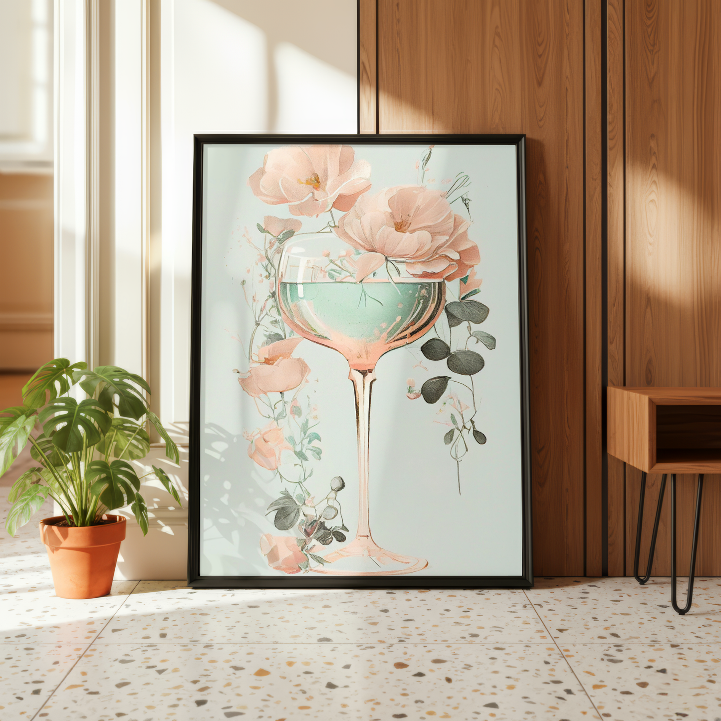 floral wine glass printable wall decor
