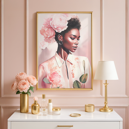 black woman floral wall art peonies