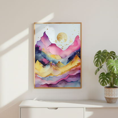 pink purple mountain wall art