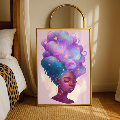 Galaxy Hair Wall Art Digital Download Black Woman Print