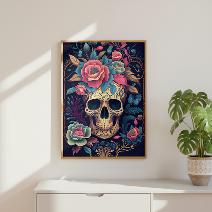 decorative skull with coral flowers