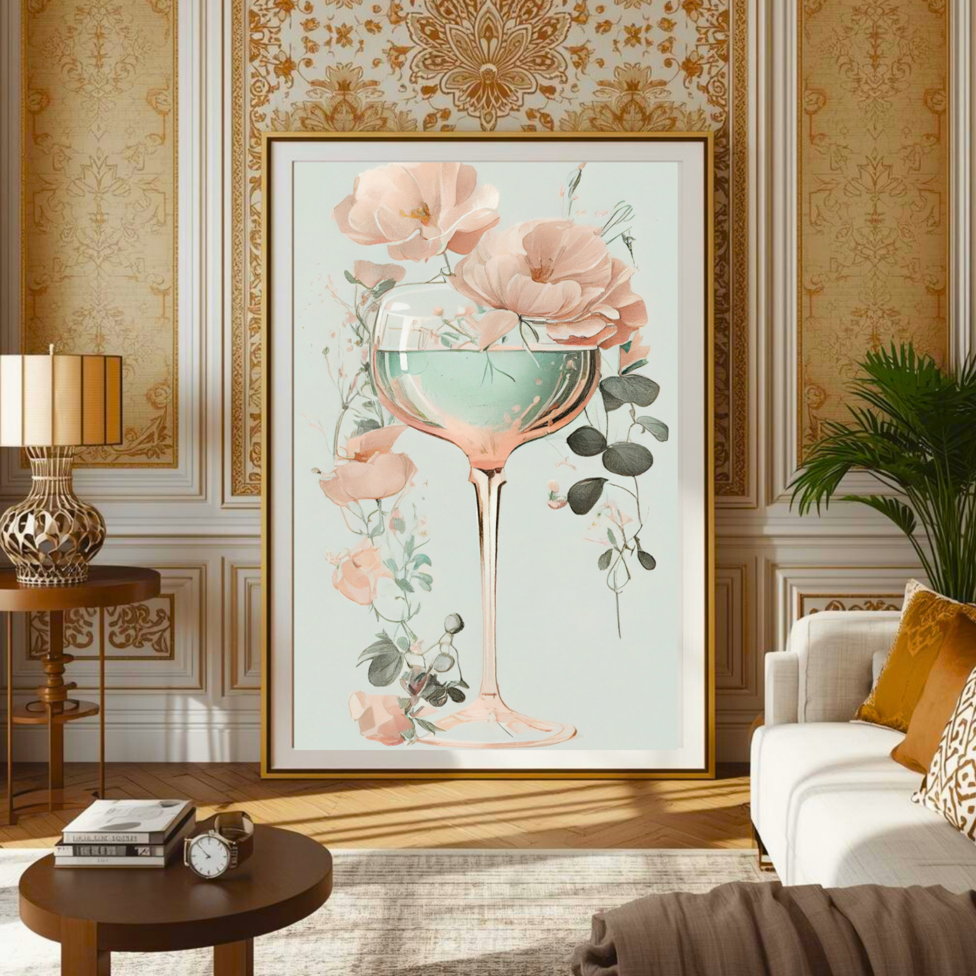 pink botanical glass artwork printable