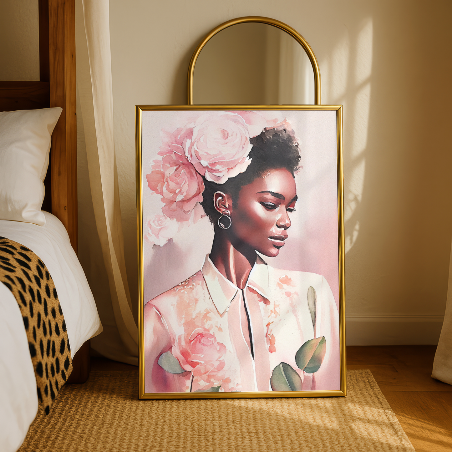 Blush Rose Portrait Black Woman Art Print Digital Download