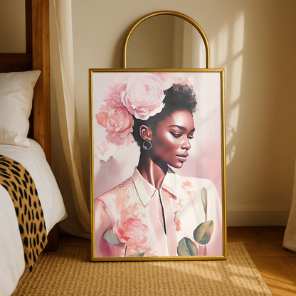 Blush Rose Portrait Black Woman Art Print Digital Download