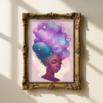 Galaxy Hair Wall Art Digital Download Black Woman Print