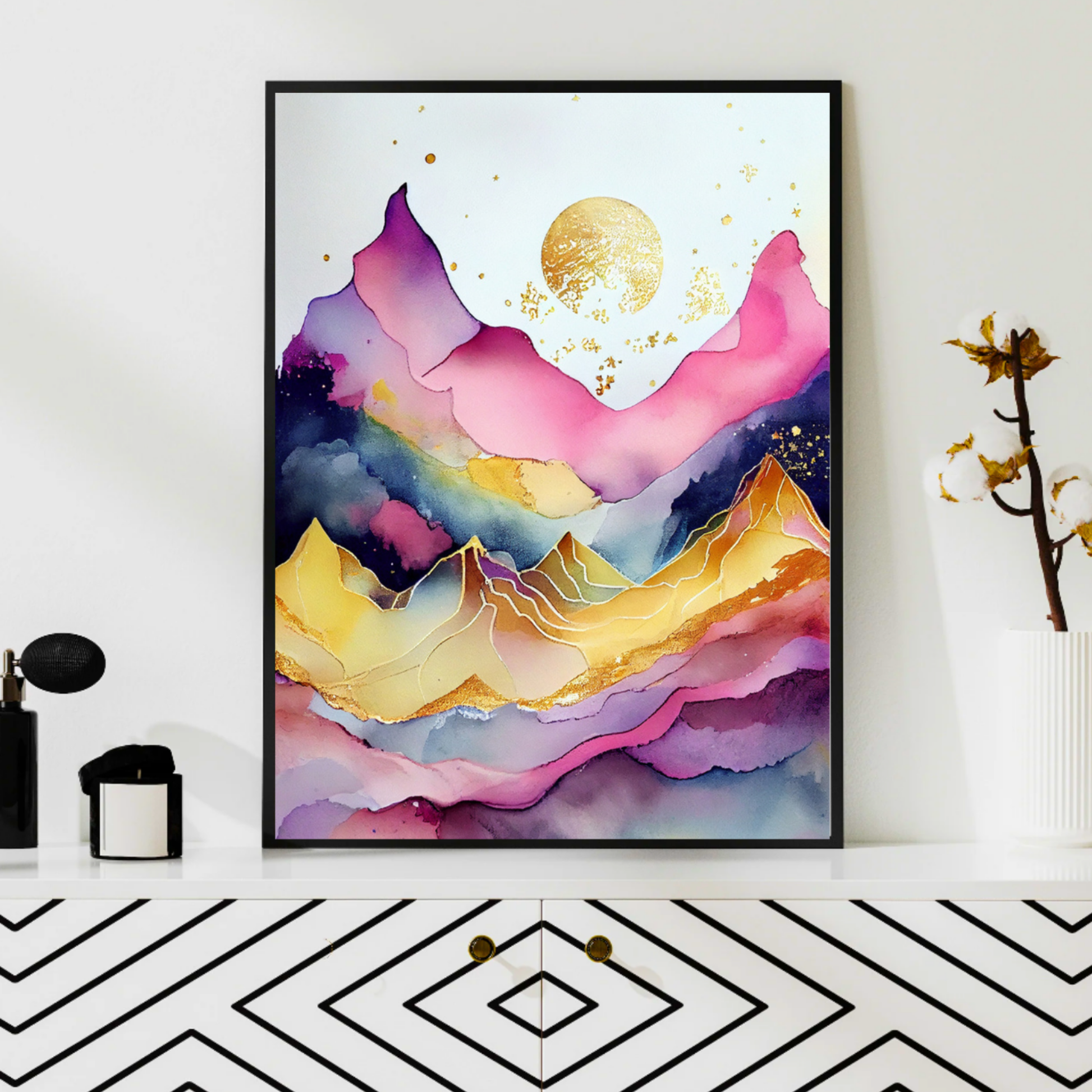 pink purple mountain wall art