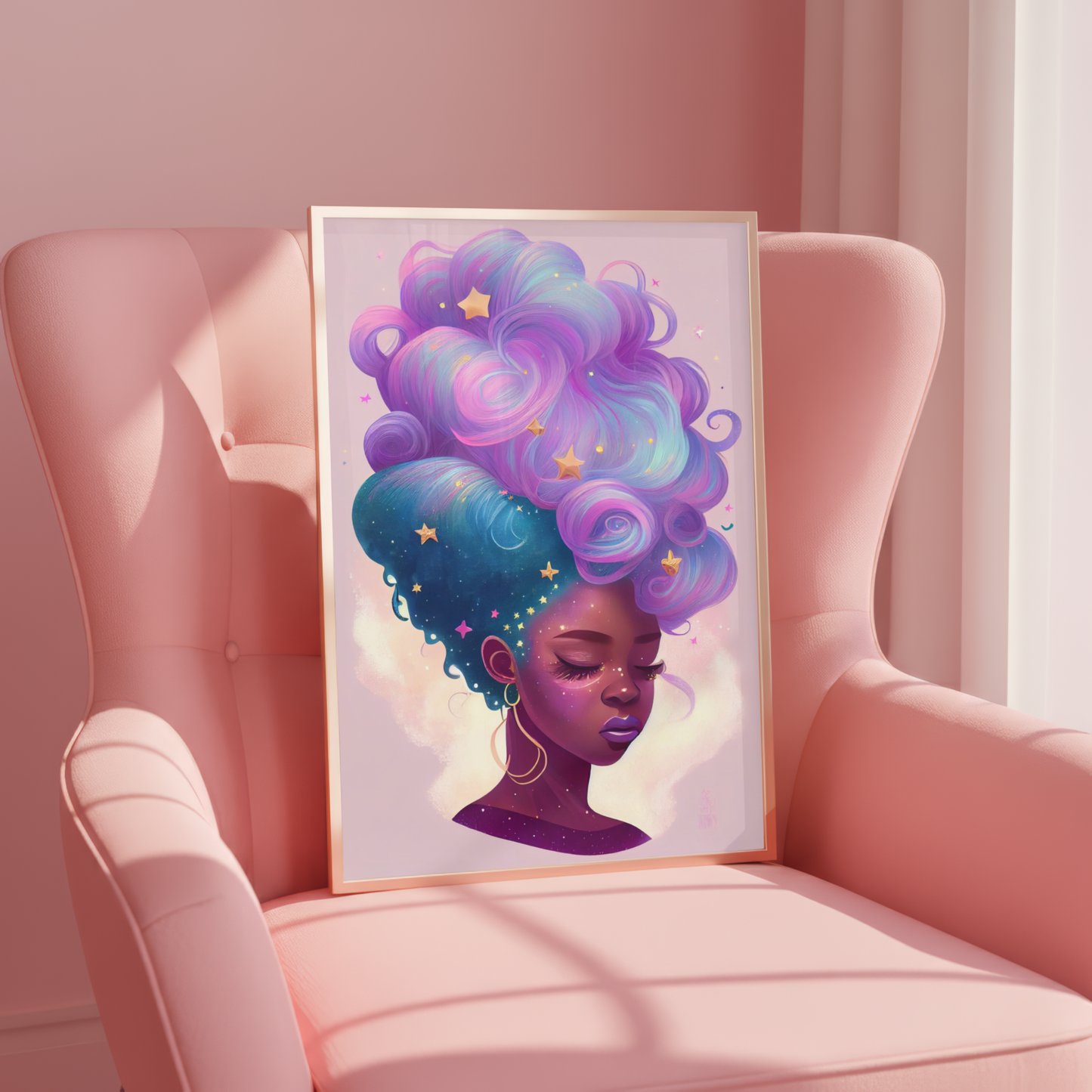 Galaxy Hair Wall Art Digital Download Black Woman Print