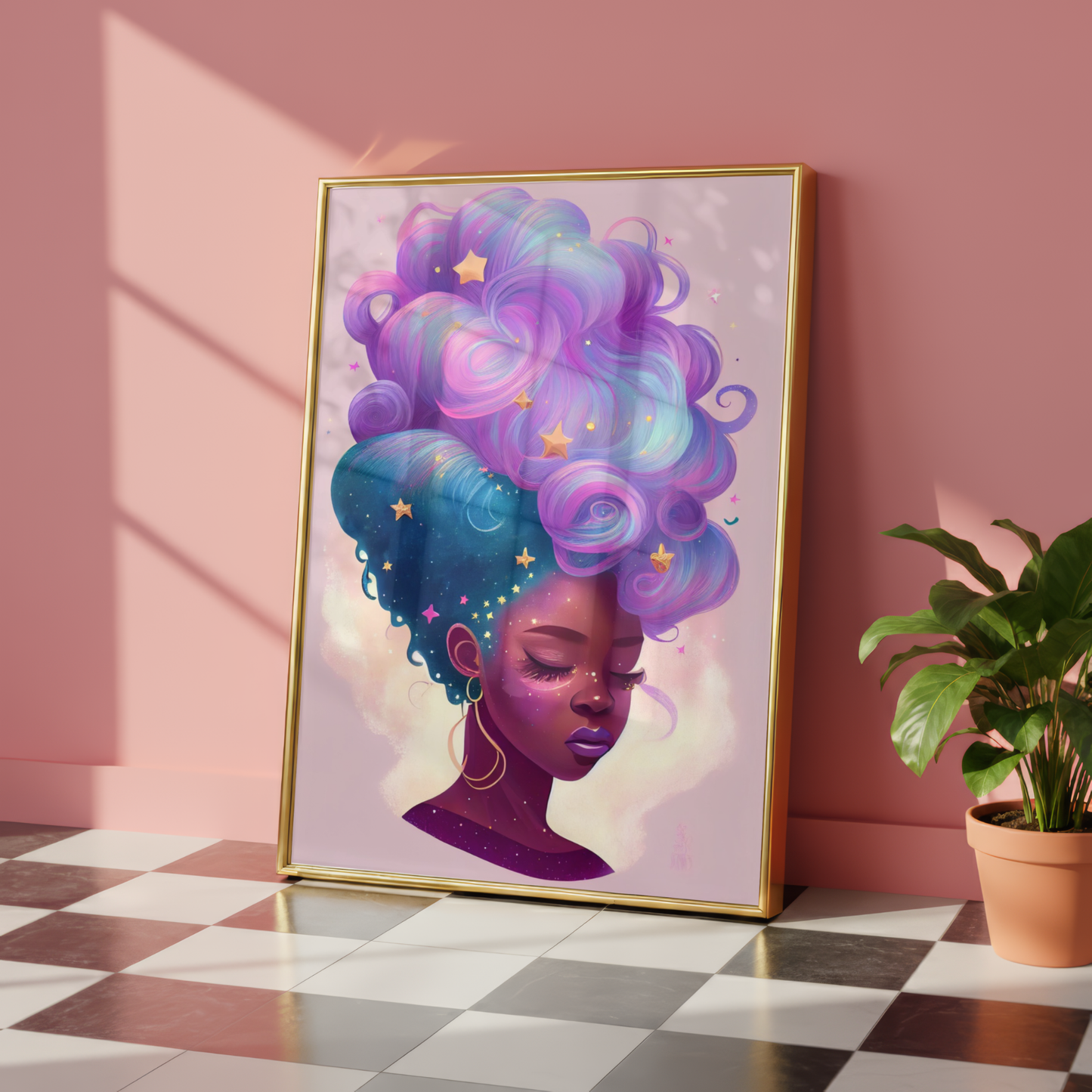 Galaxy Hair Wall Art Digital Download Black Woman Print