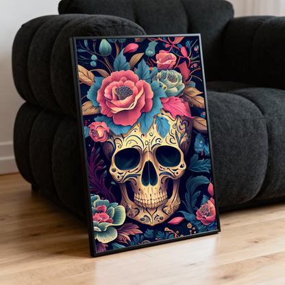 moody skull floral artwork