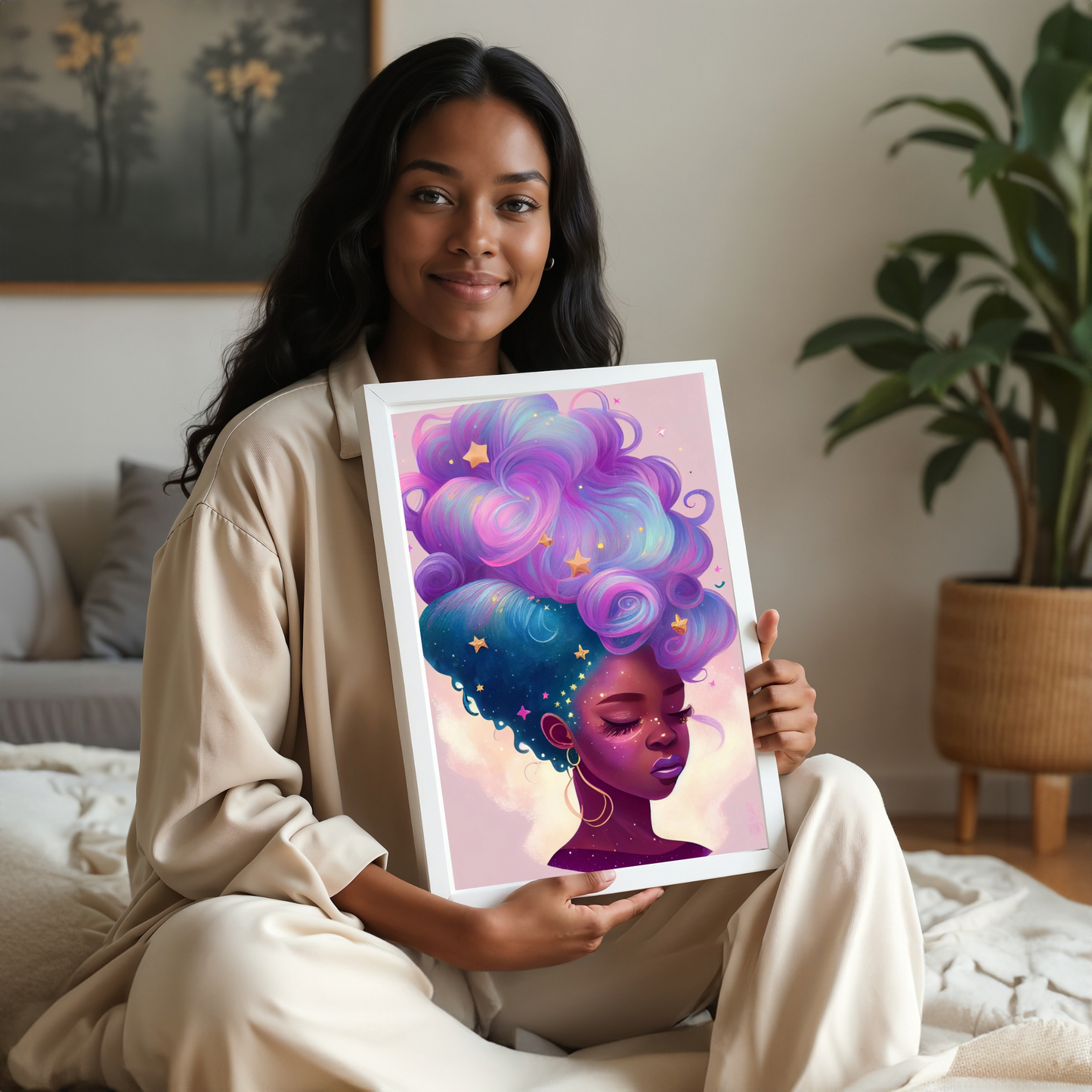 Galaxy Hair Wall Art Digital Download Black Woman Print