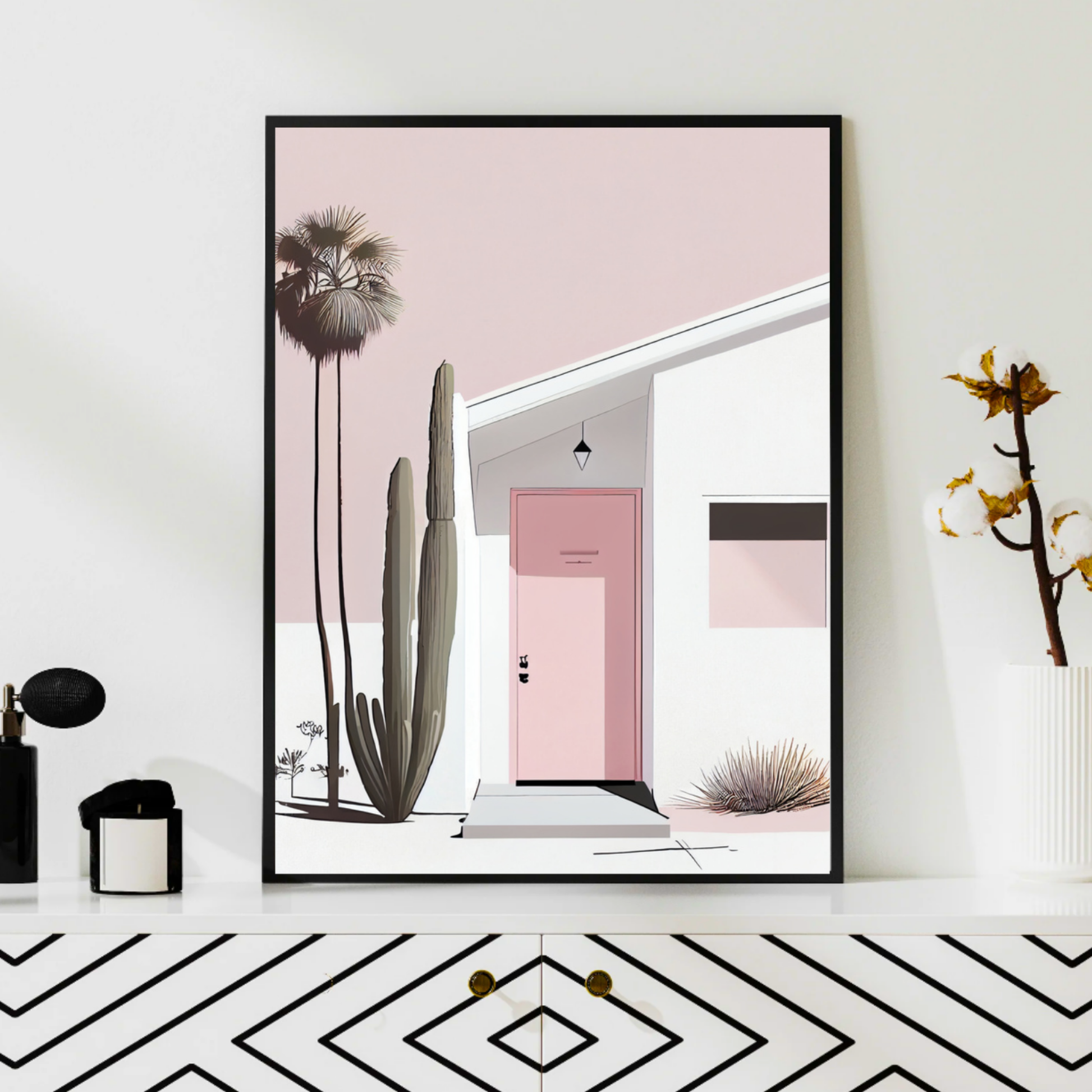 minimal desert wall art pink tones