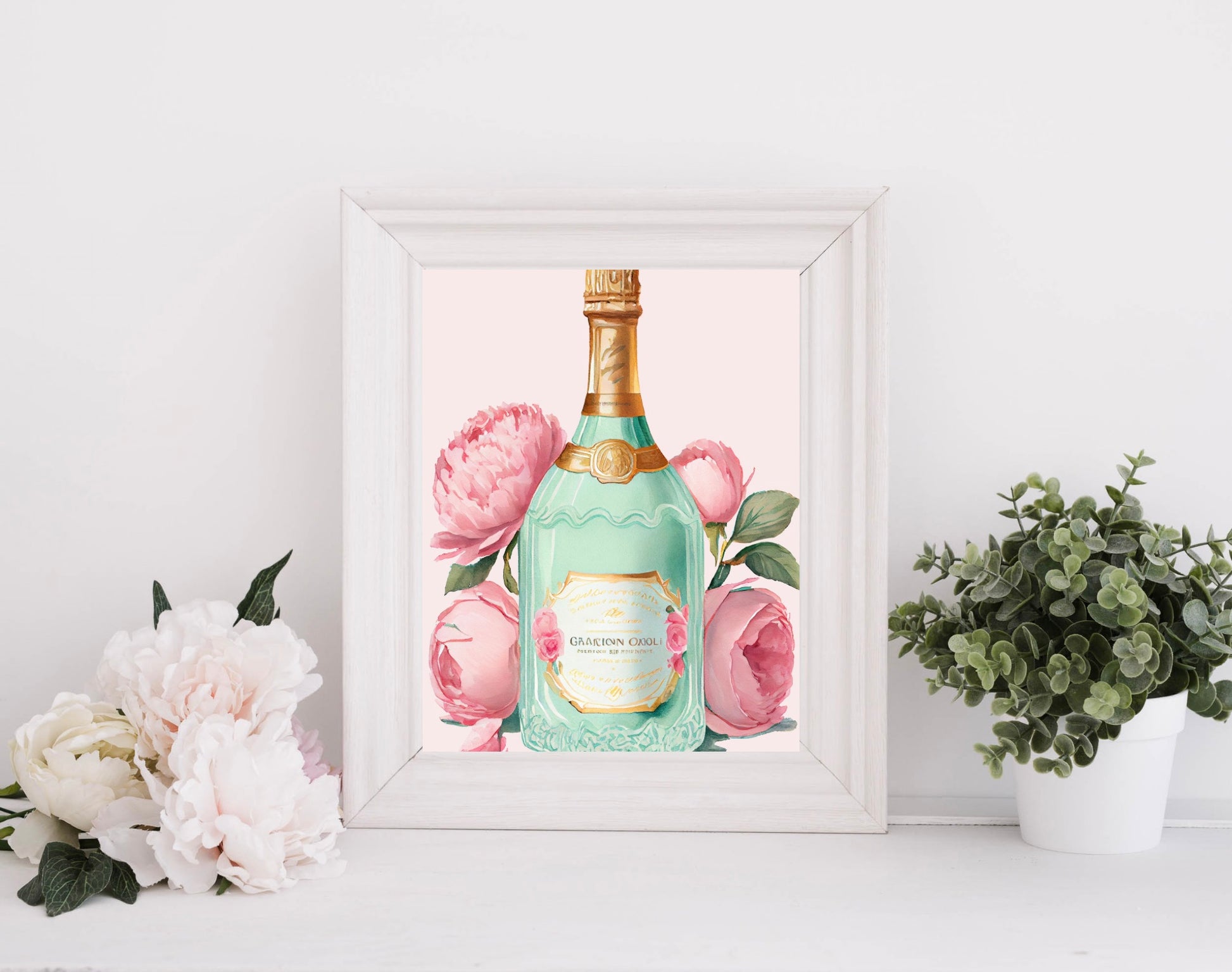 pastel champagne bottle wall art